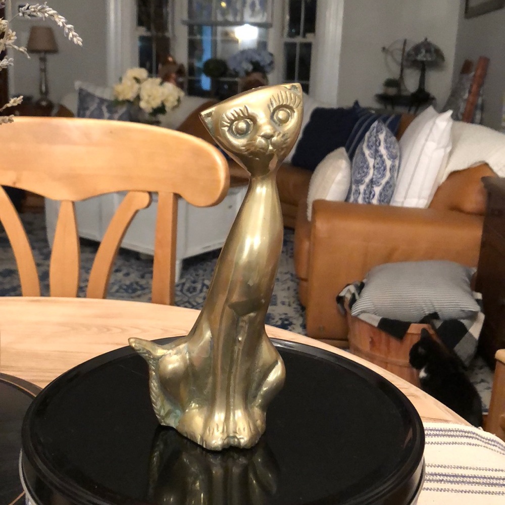 Mid century brass cat statue